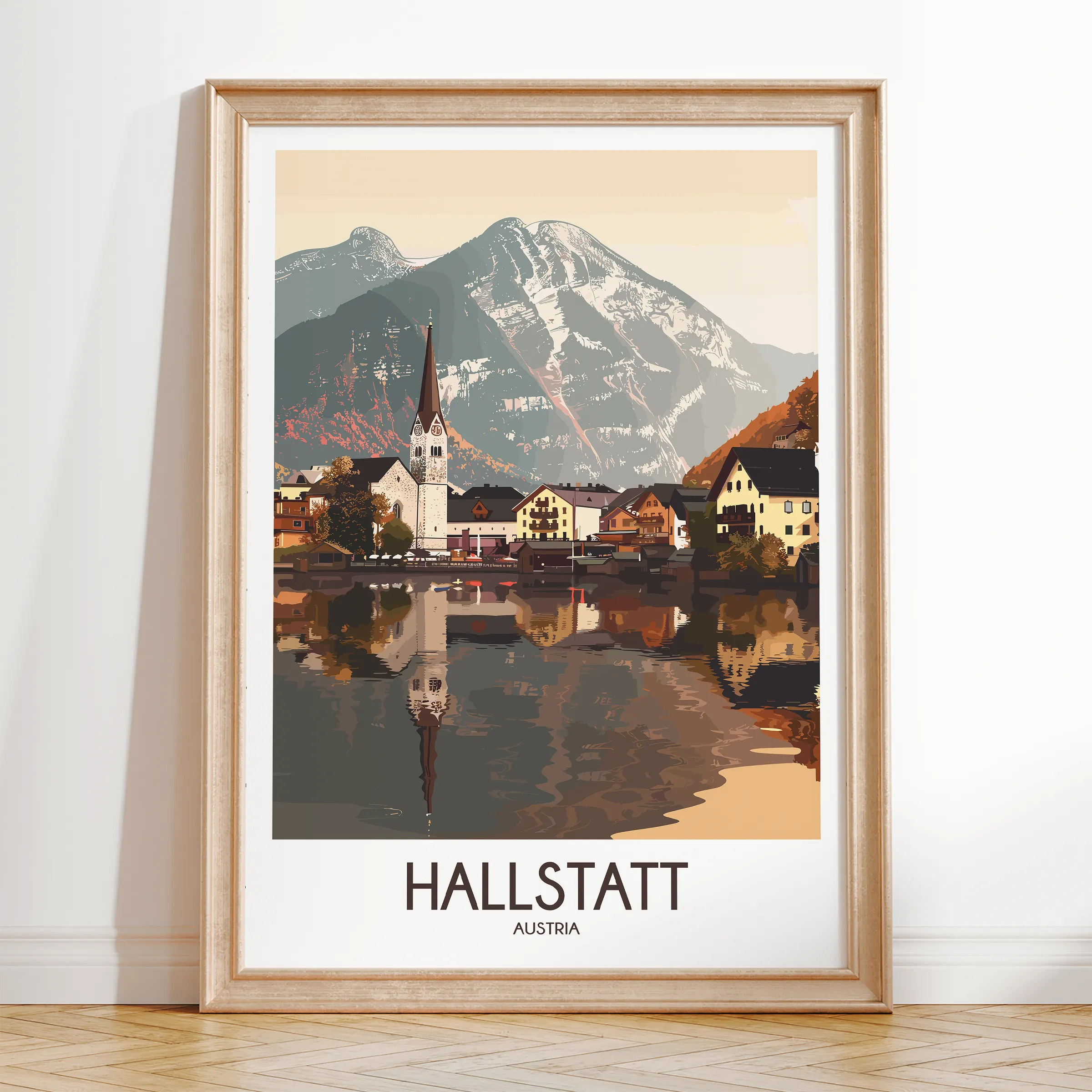 Hallstatt Retro Travel Illustration