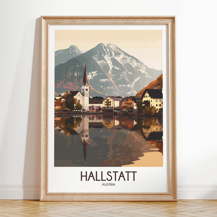 Hallstatt Retro Travel Illustration