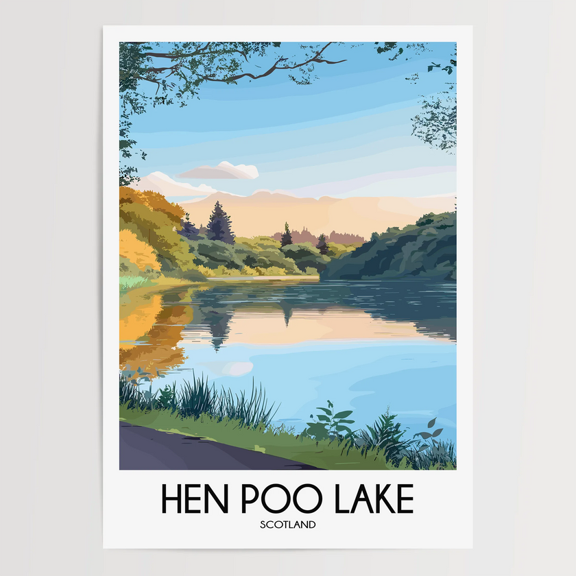 Hen Poo Lake Retro Travel Illustration