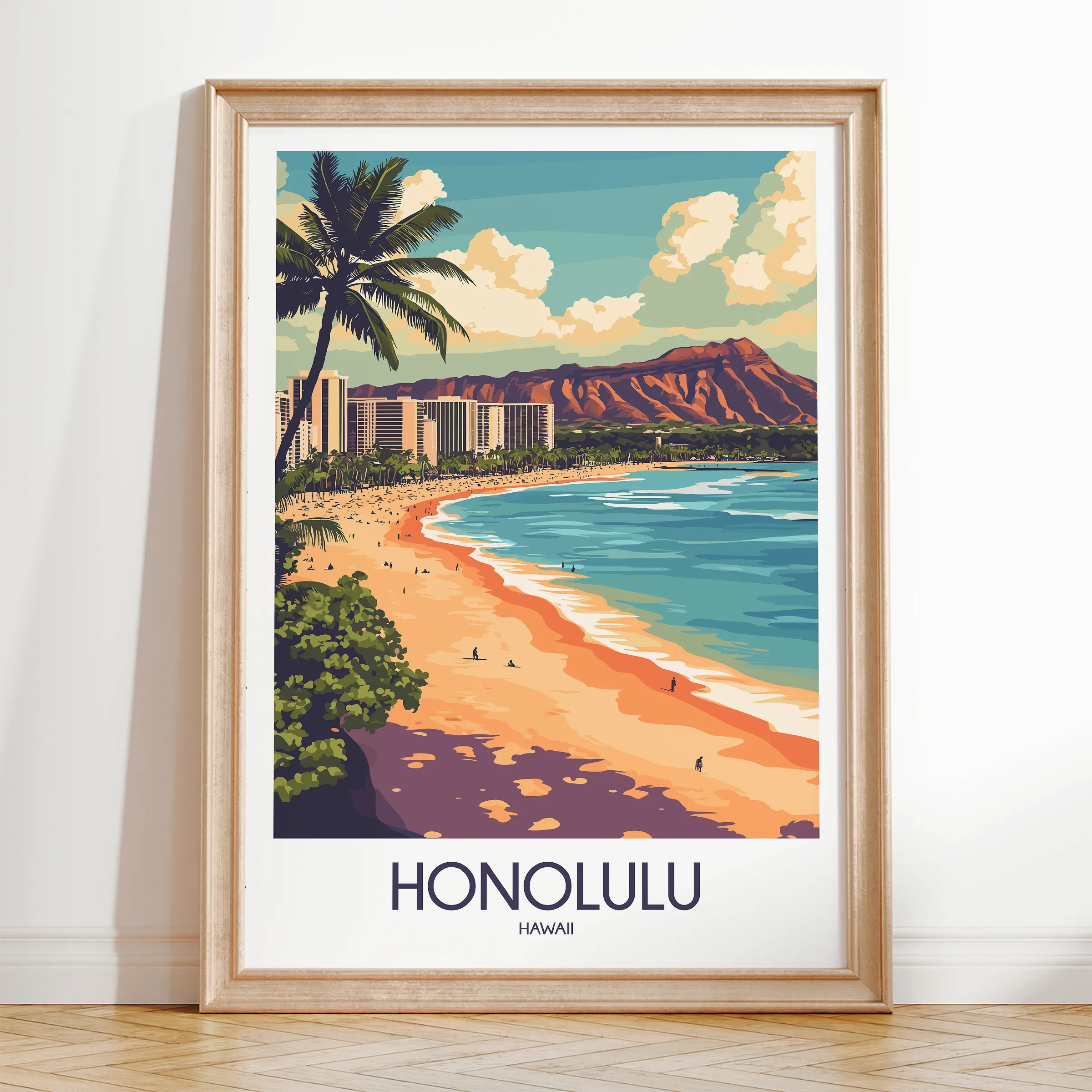 Honolulu Retro Travel Illustration