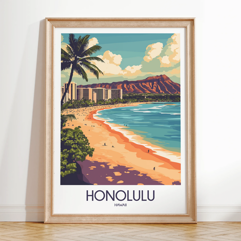 Honolulu Retro Travel Illustration