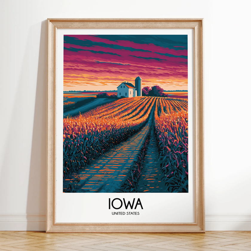 Iowa Retro Travel Illustration