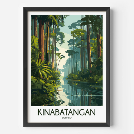 Kinabatangan River Retro Travel Illustration