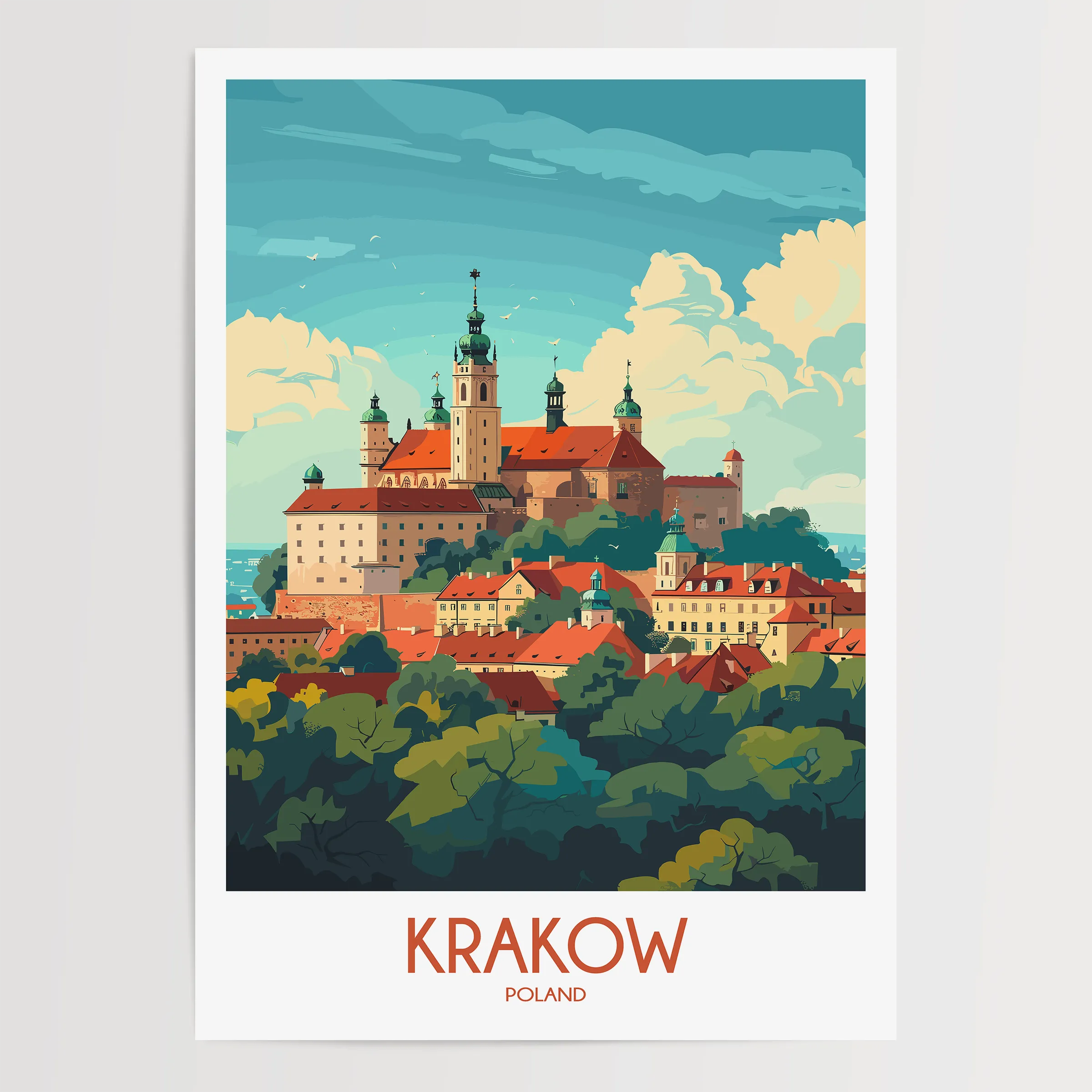 Krakow Retro Travel Illustration