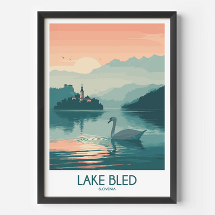 Lake Bled Retro Travel Illustration