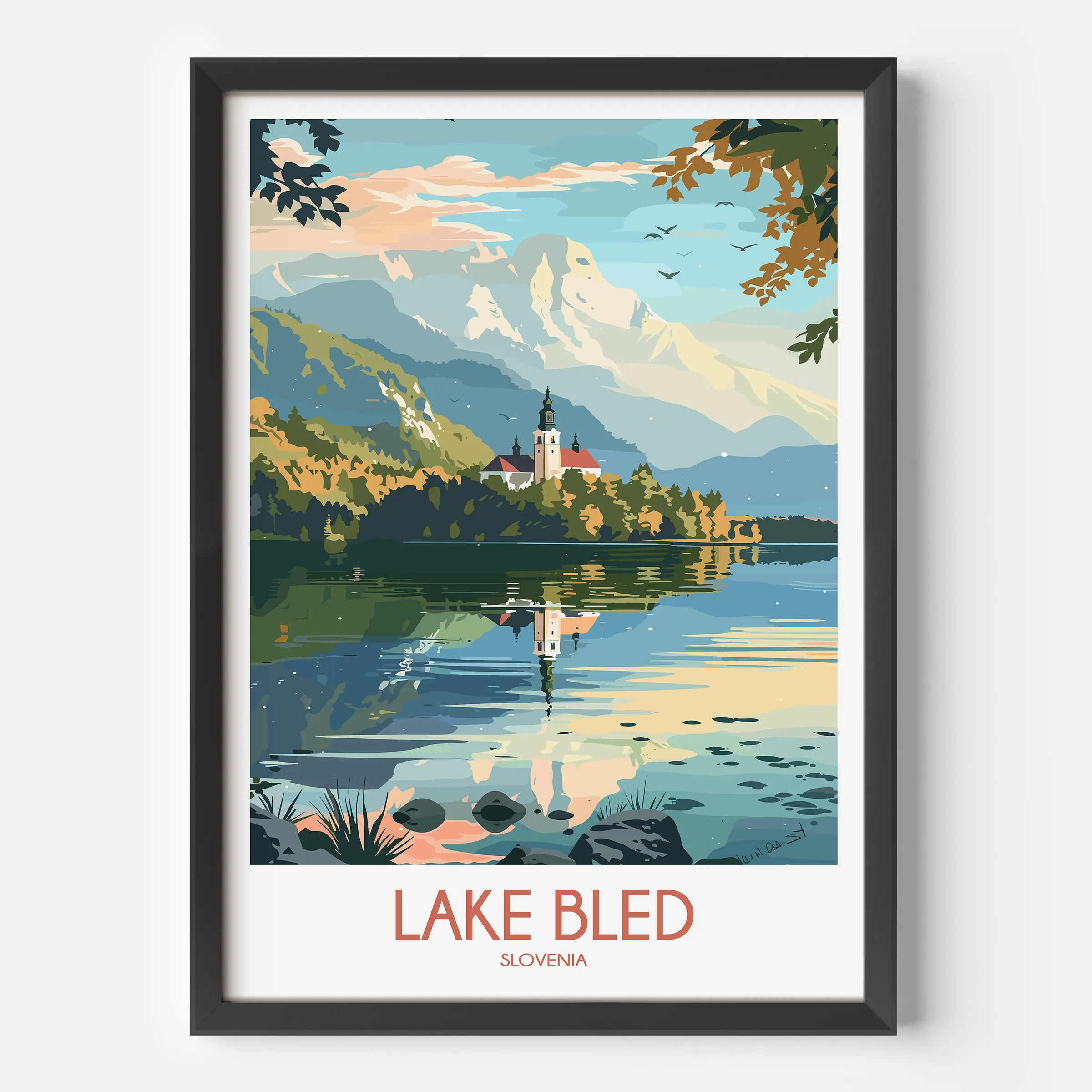 Lake Bled Retro Travel Illustration