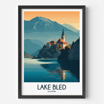 Lake Bled Retro Travel Illustration