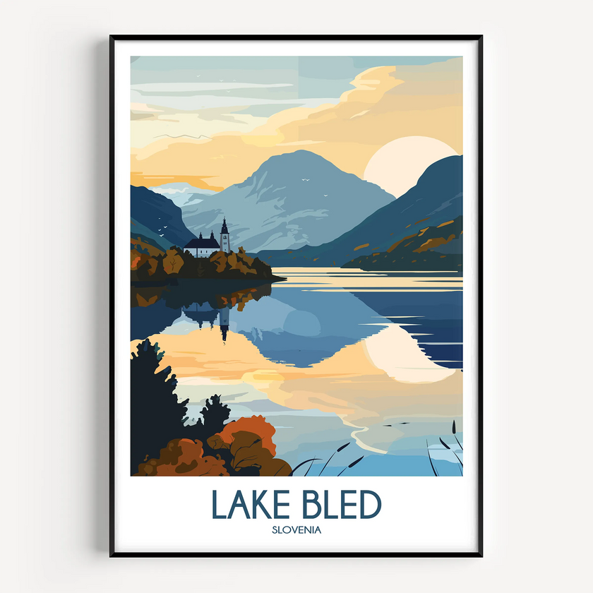 Lake Bled Retro Travel Illustration
