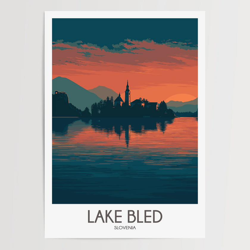 Lake Bled Vintage Style Print