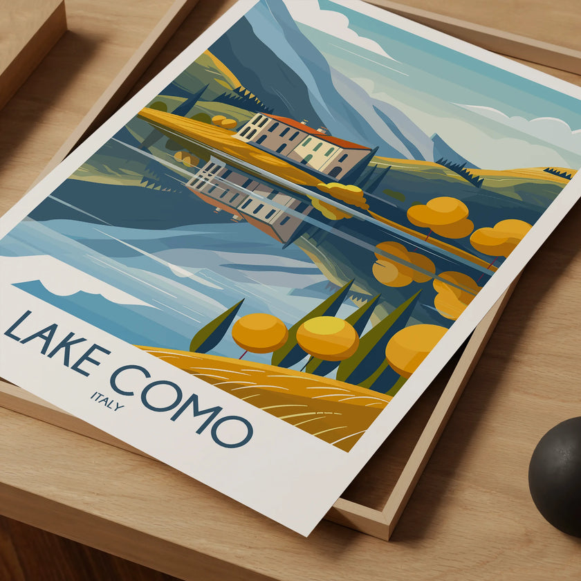 Lake Como Retro Travel Illustration