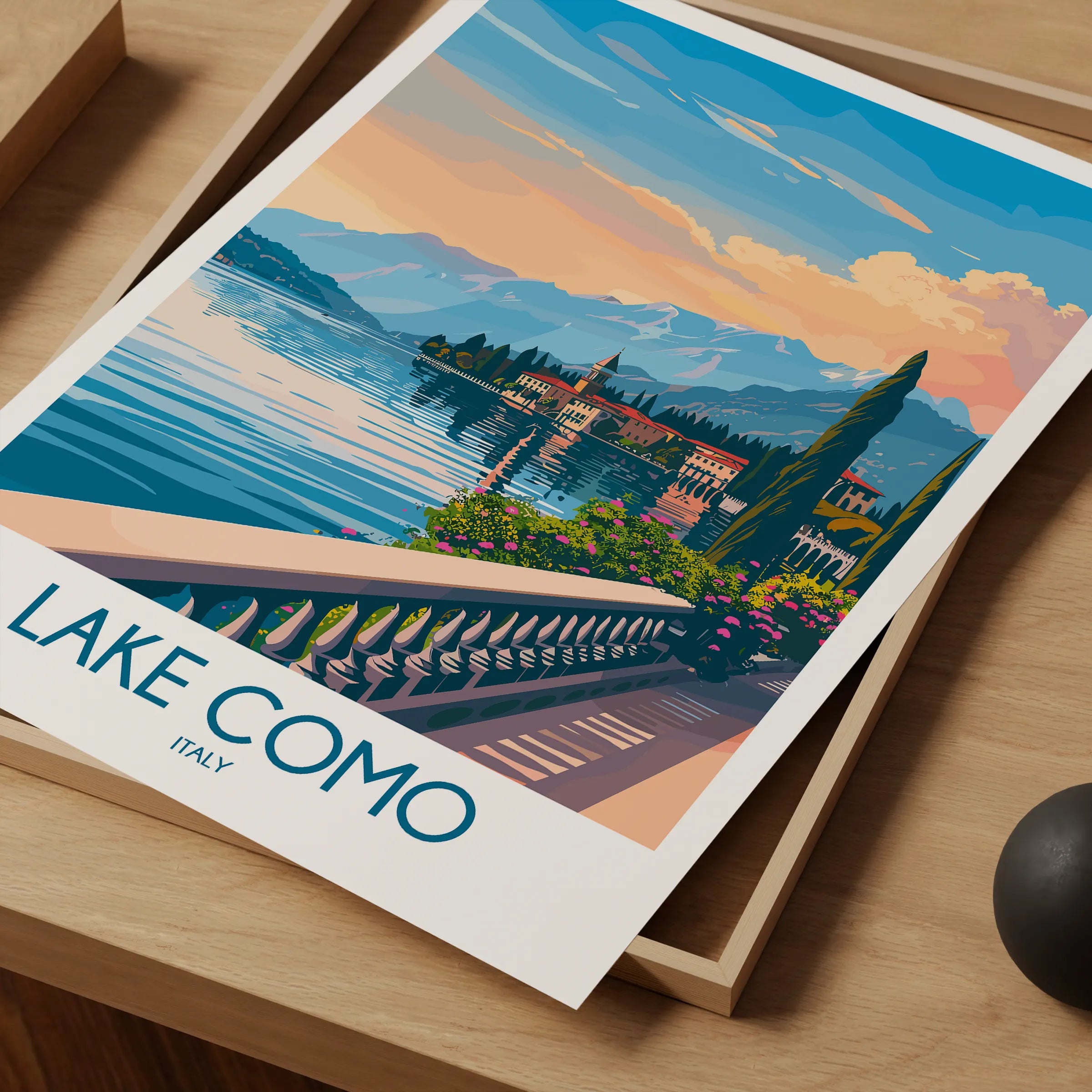 Lake Como Retro Travel Illustration