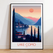 Lake Como Retro Travel Illustration