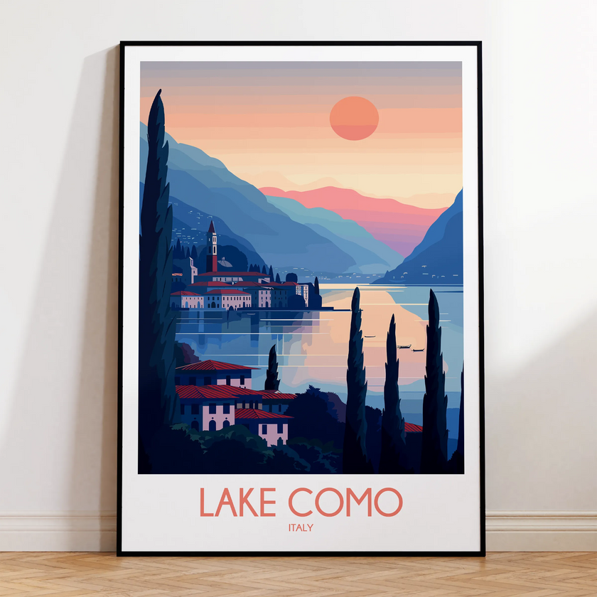 Lake Como Retro Travel Illustration