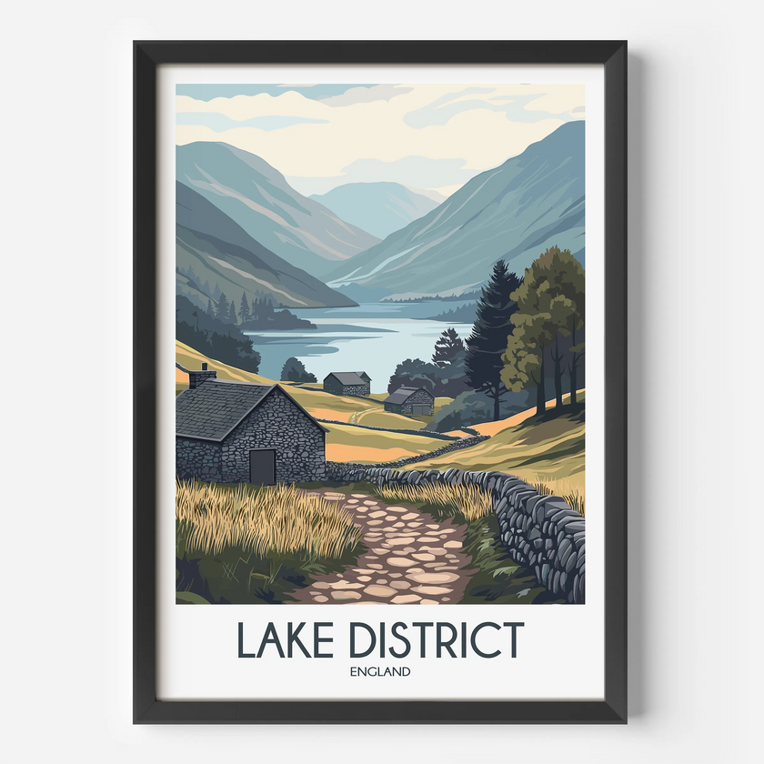 Lake District Retro Travel Illustration