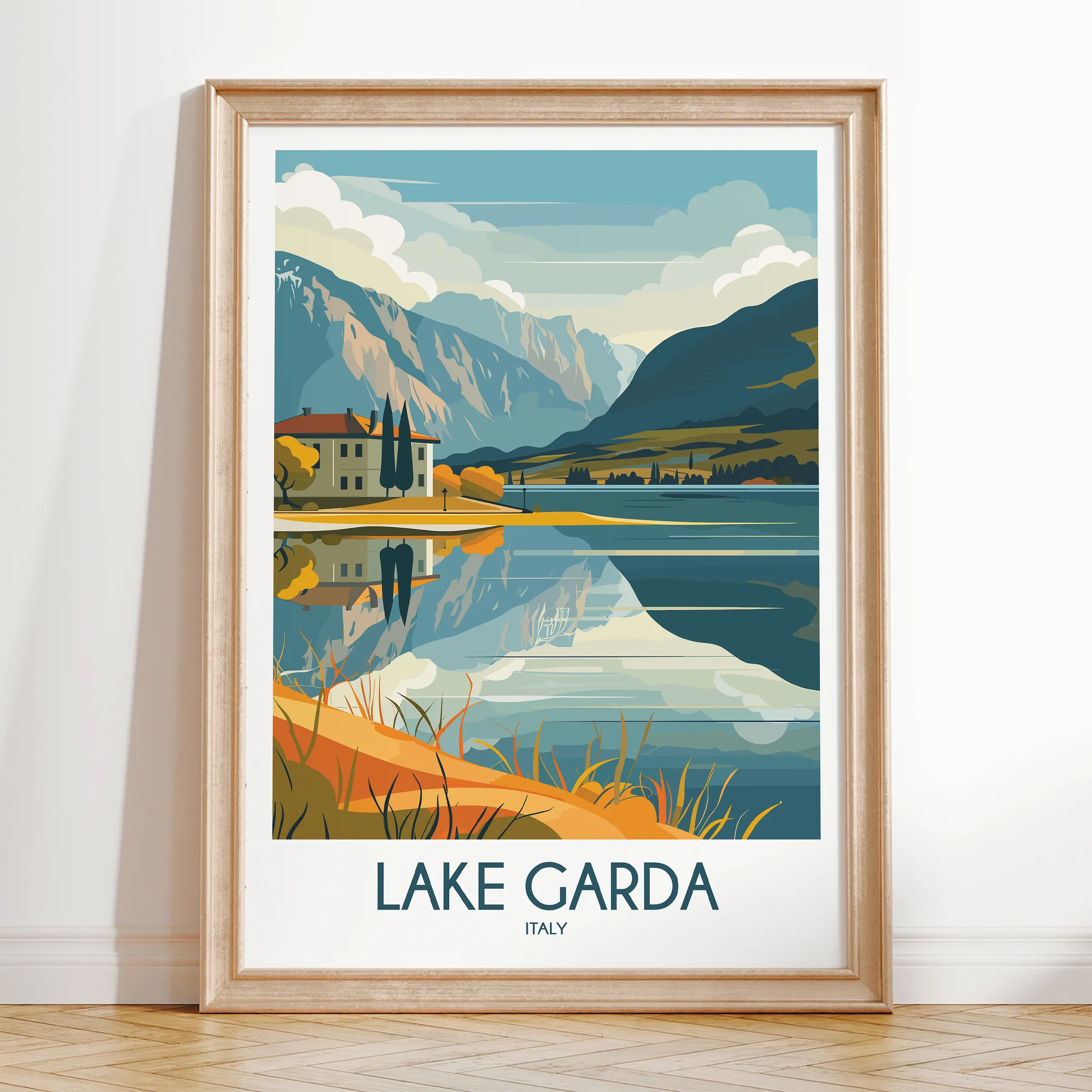 Lake Garda Retro Travel Illustration