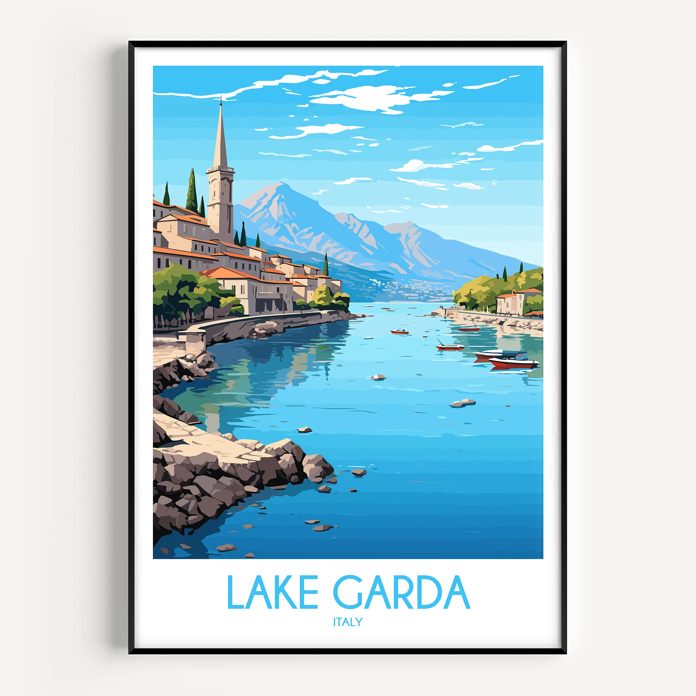 Lake Garda Retro Travel Illustration