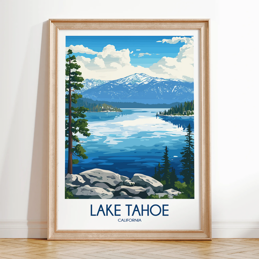 Lake Tahoe Retro Travel Illustration