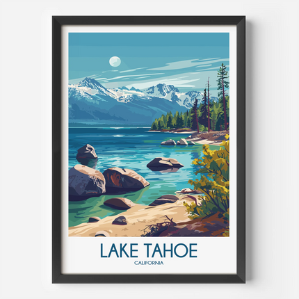 Lake Tahoe Retro Travel Illustration
