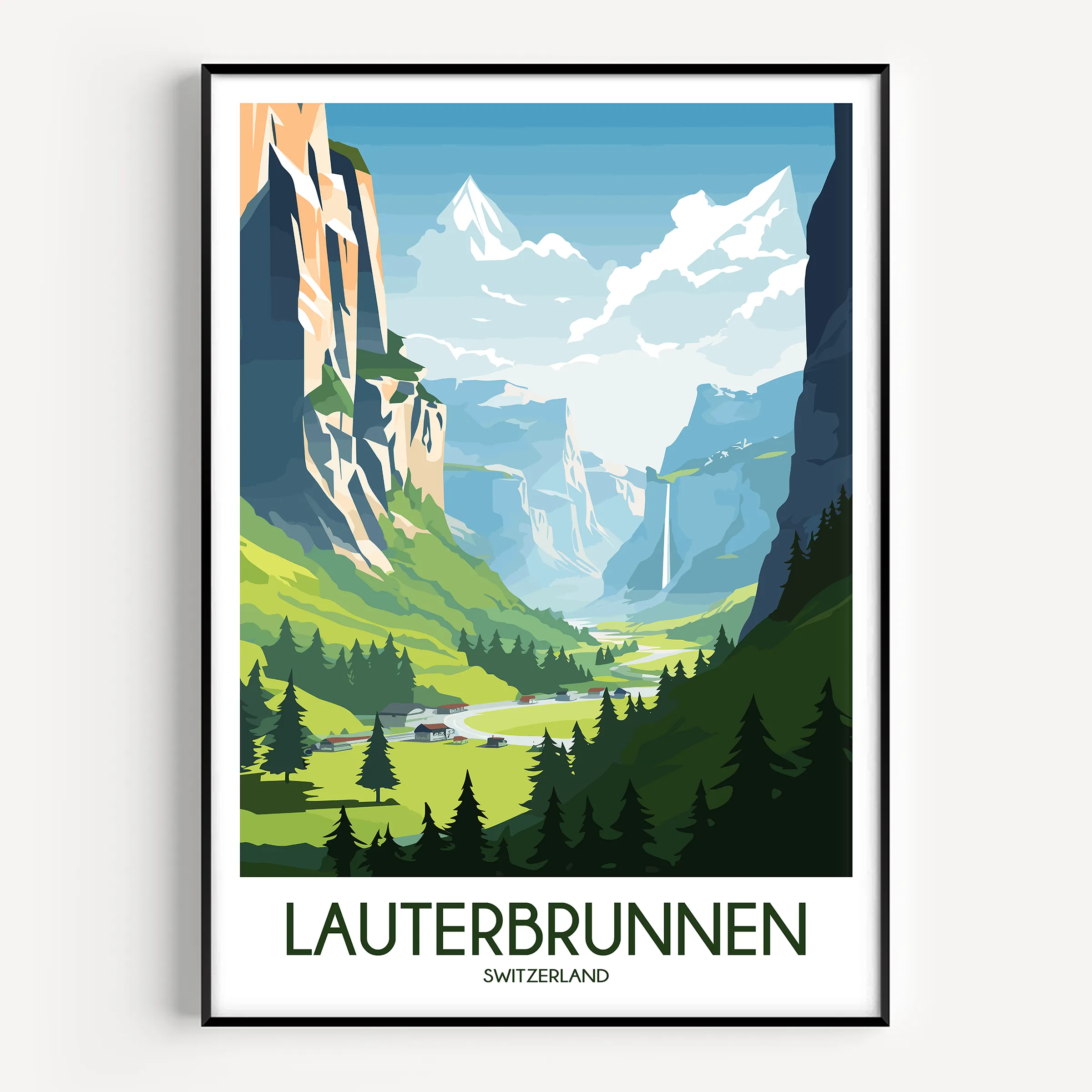 Lauterbrunnen Retro Travel Illustration
