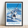 Les Deux Alpes Retro Travel Illustration
