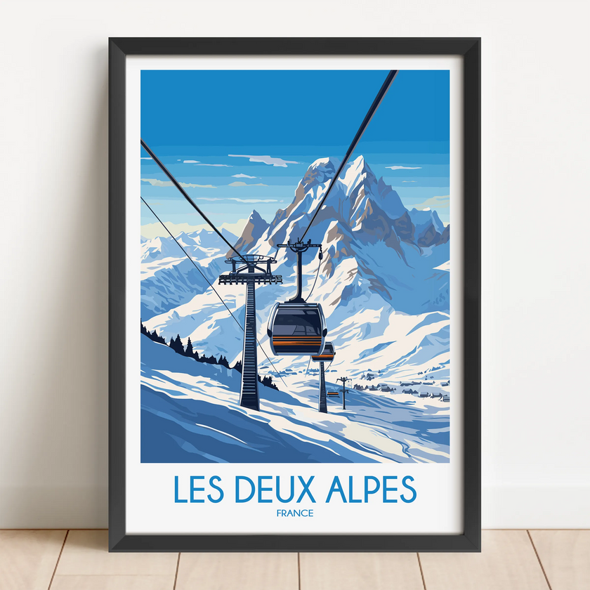 Les Deux Alpes Retro Travel Illustration