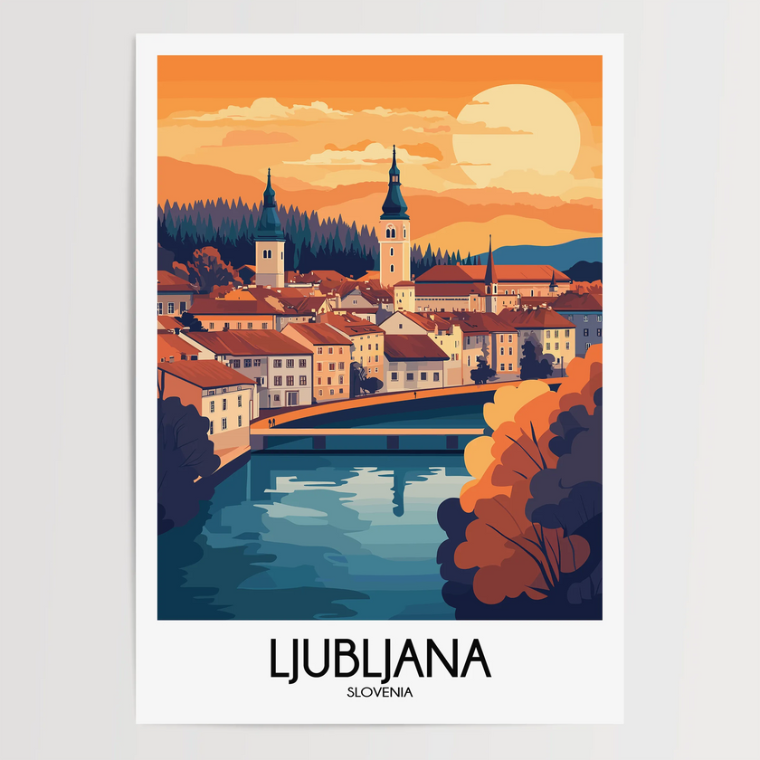 Ljubljana Retro Travel Illustration