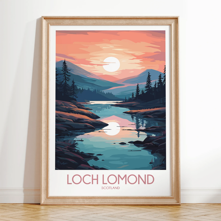 Loch Lomond Retro Travel Illustration