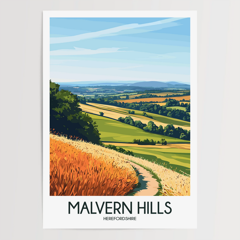 Malvern Hills Retro Travel Illustration