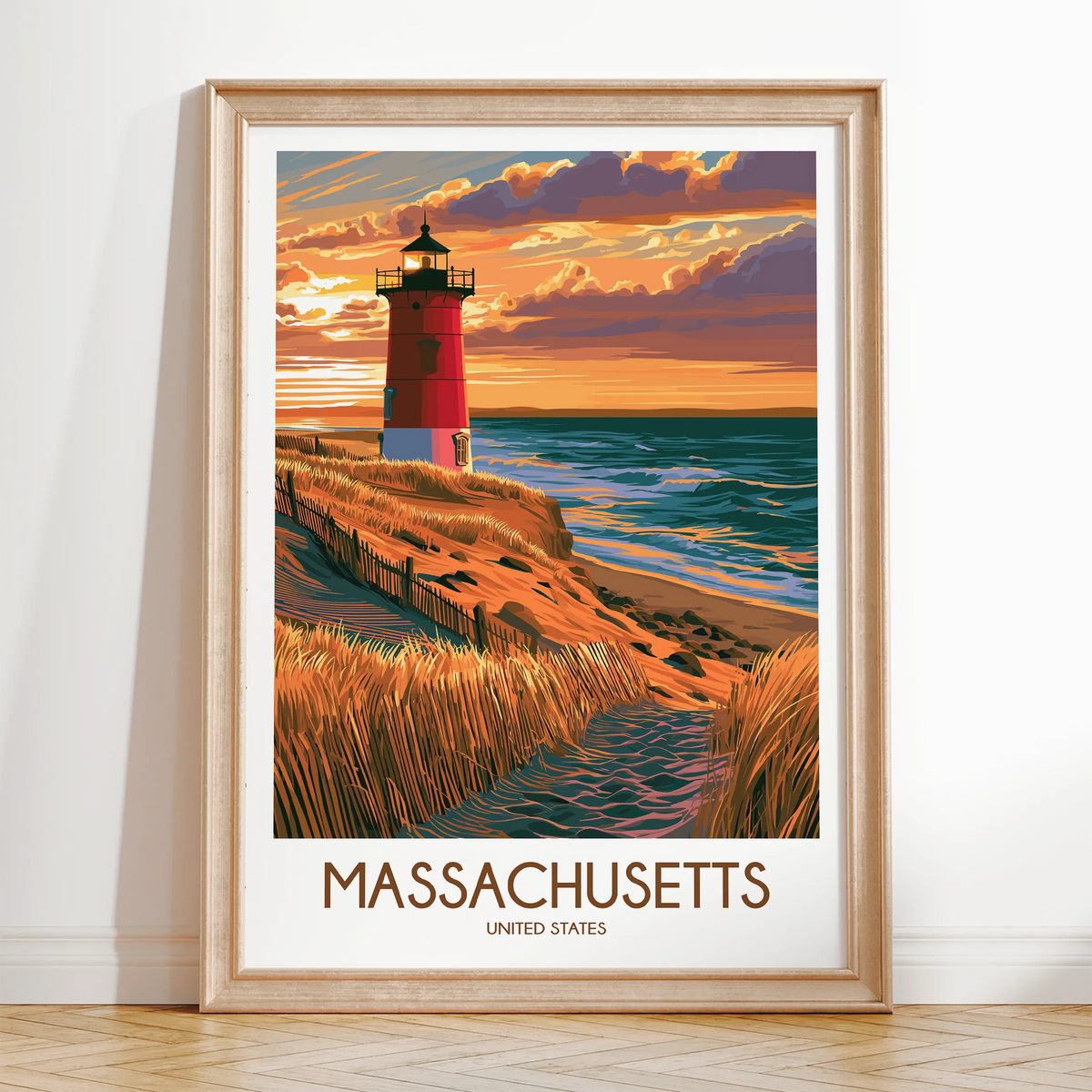 Massachusetts Retro Travel Illustration