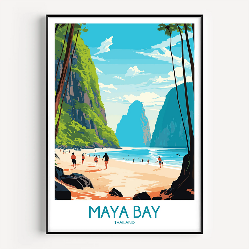 Maya Bay Retro Travel Illustration