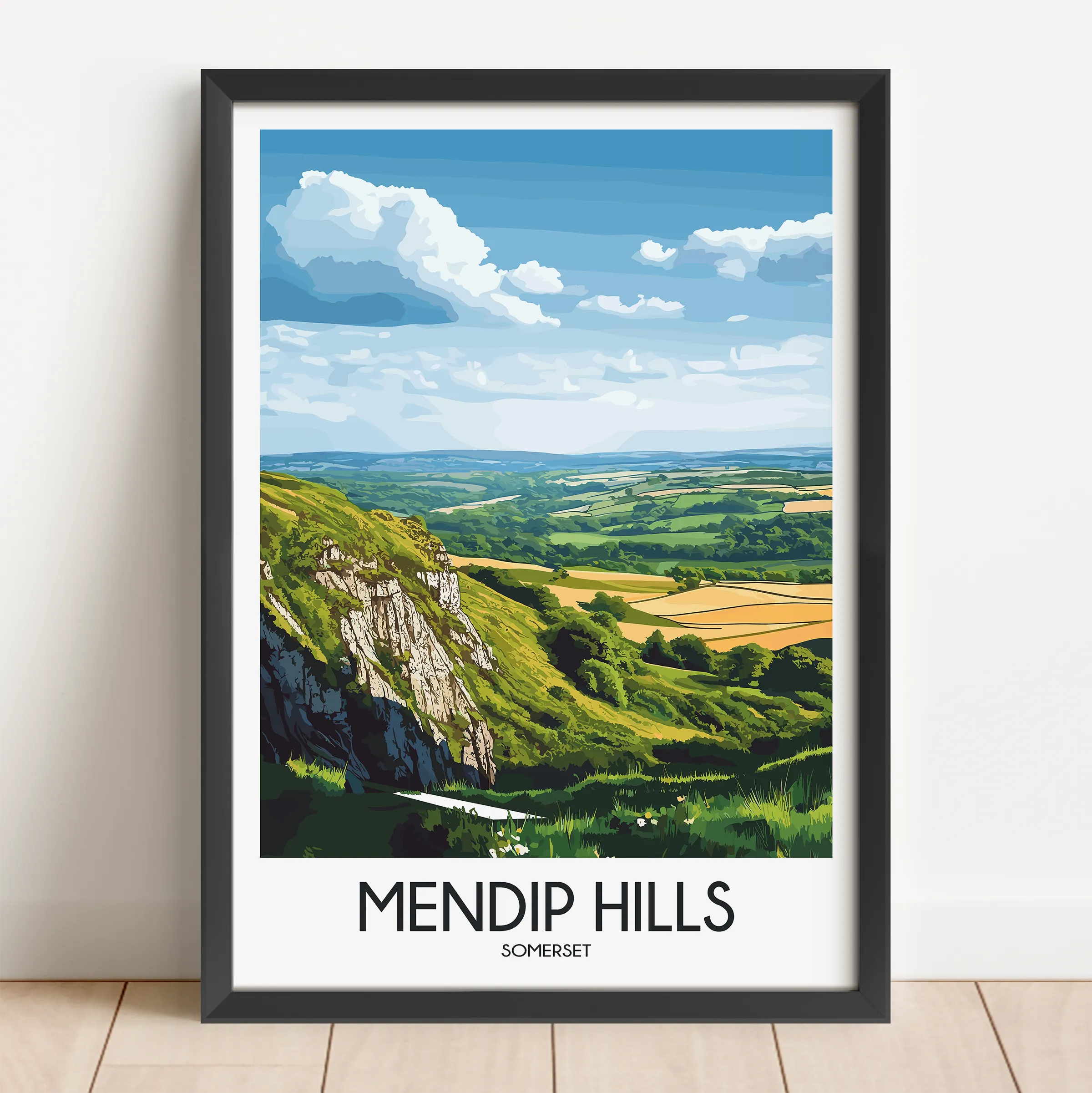 Mendip Hills Retro Travel Illustration