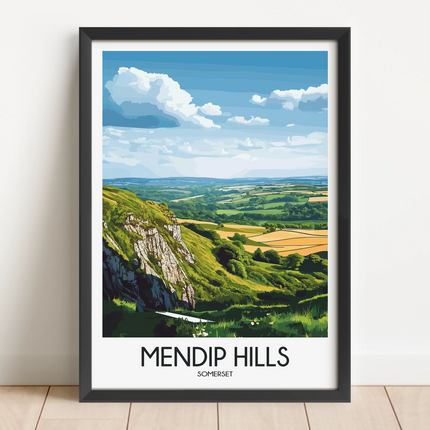 Mendip Hills Retro Travel Illustration