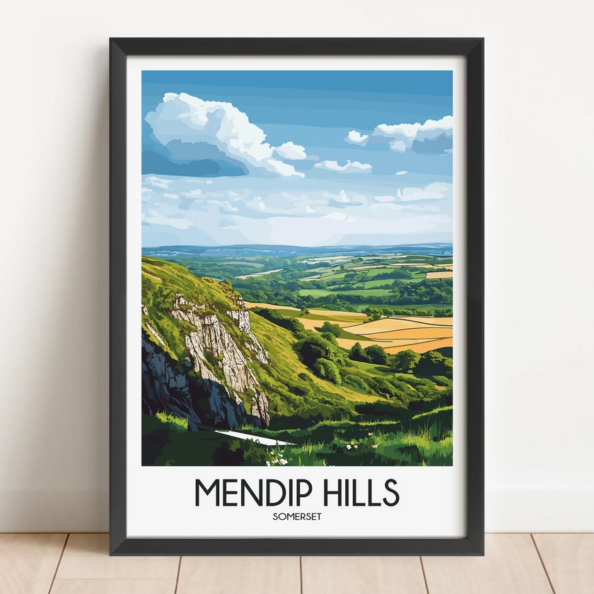 Mendip Hills Retro Travel Illustration