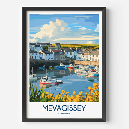 Mevagissey Retro Travel Illustration