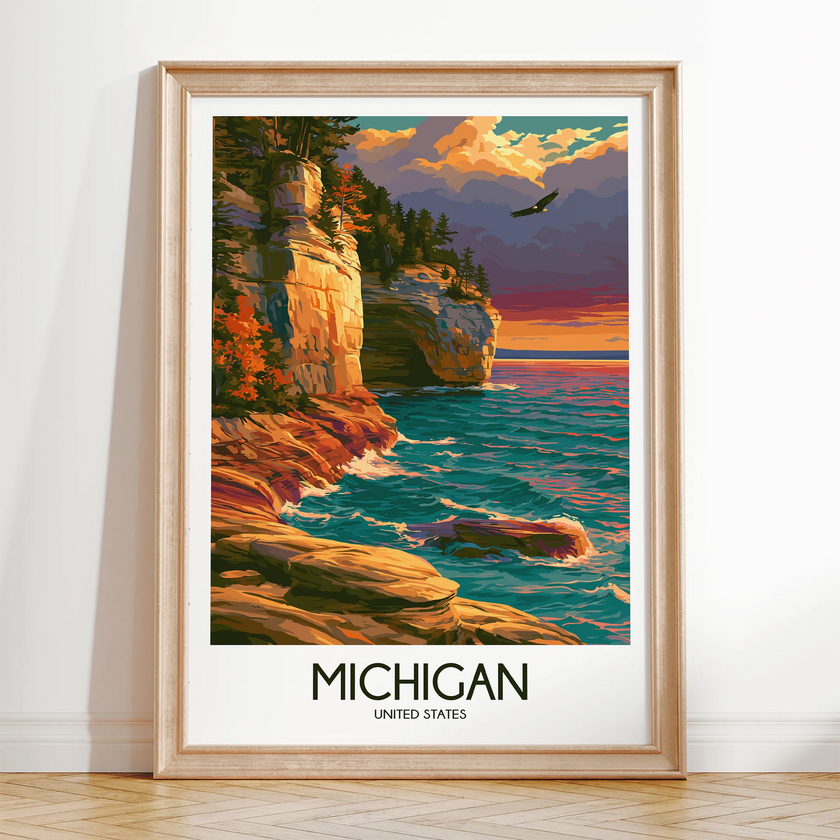 Michigan Retro Travel Illustration