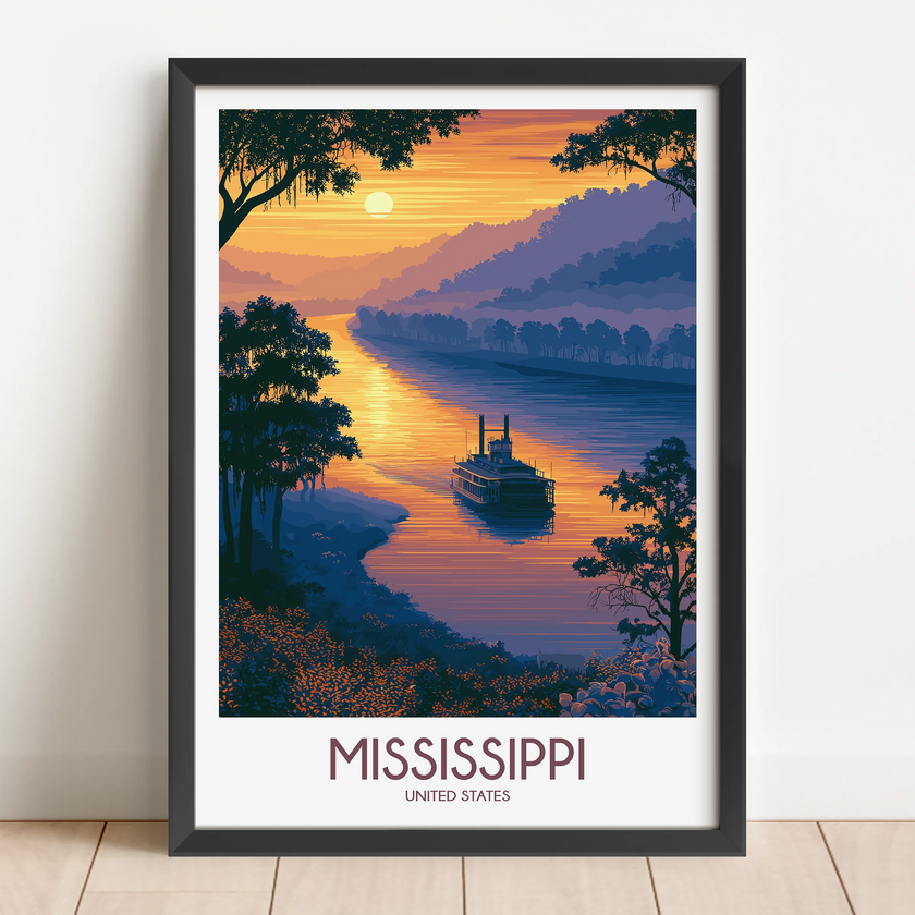 Mississippi Retro Travel Illustration