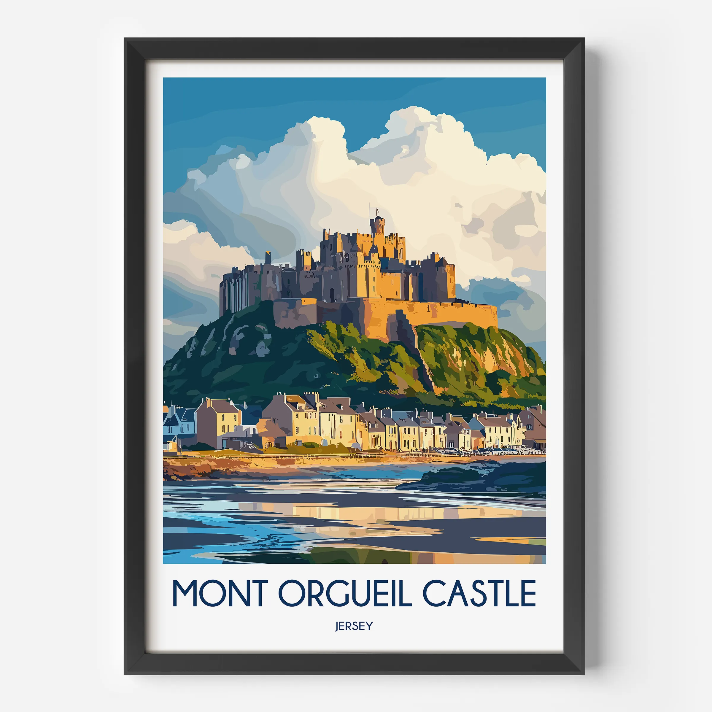 Mont Orgueil Castle Retro Travel Illustration