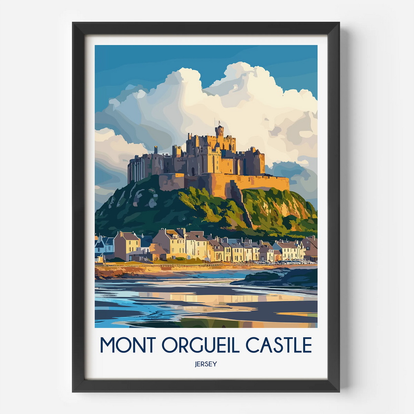Mont Orgueil Castle Retro Travel Illustration