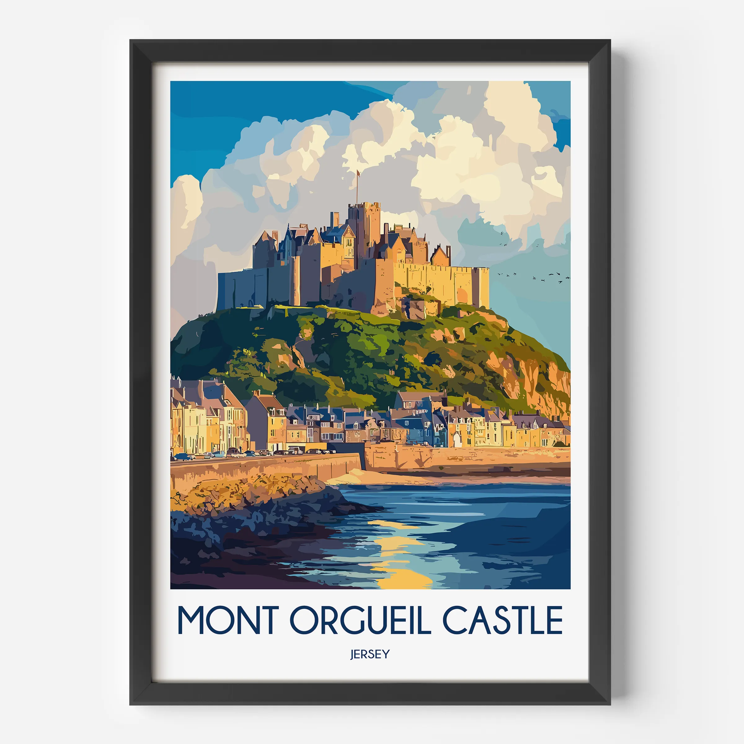 Mont Orgueil Castle Retro Travel Illustration