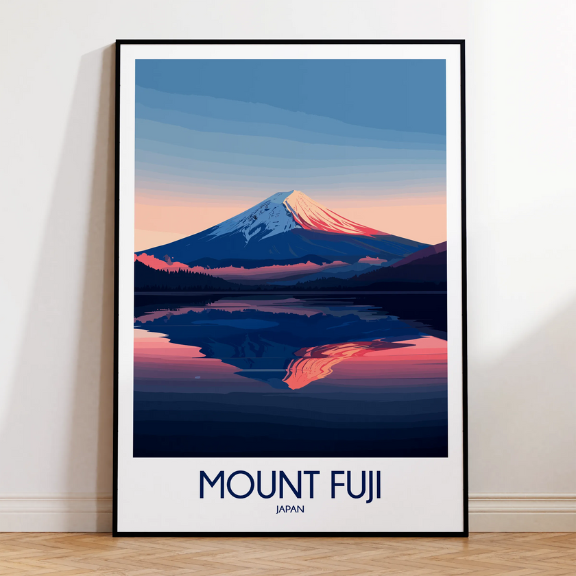 Mount Fuji Retro Travel Illustration