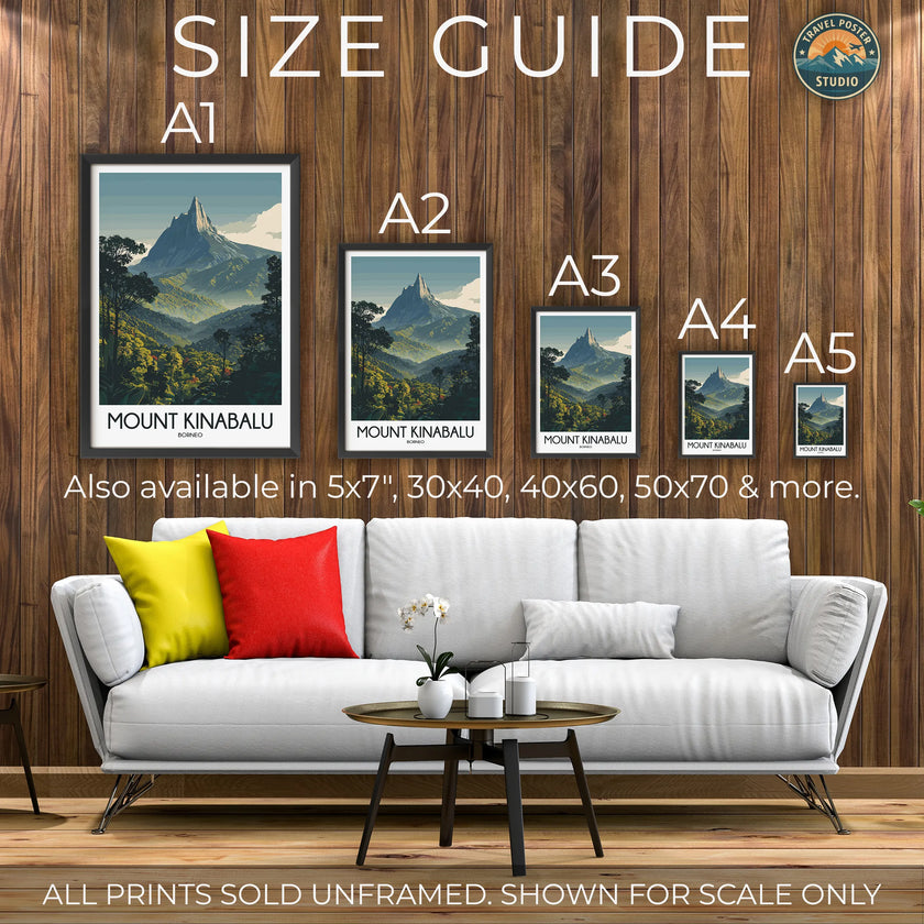 Mount Kinabalu Retro Travel Illustration