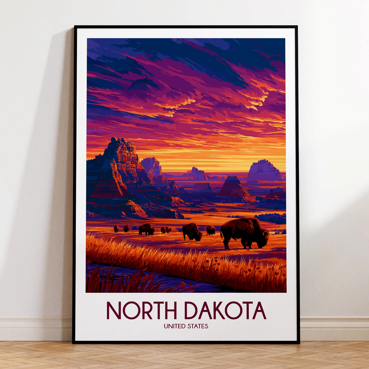 North Dakota Vintage Style Print