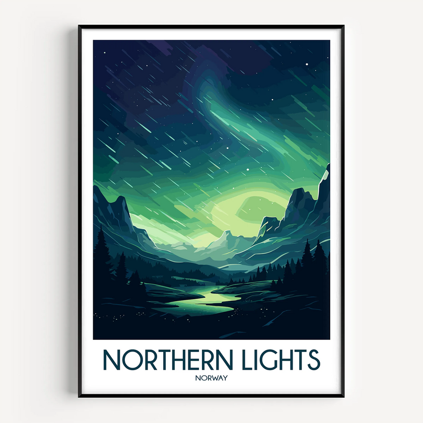 Northern Lights Vintage Style Print