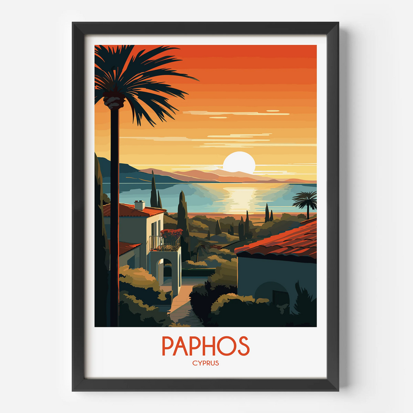 Paphos Retro Travel Illustration