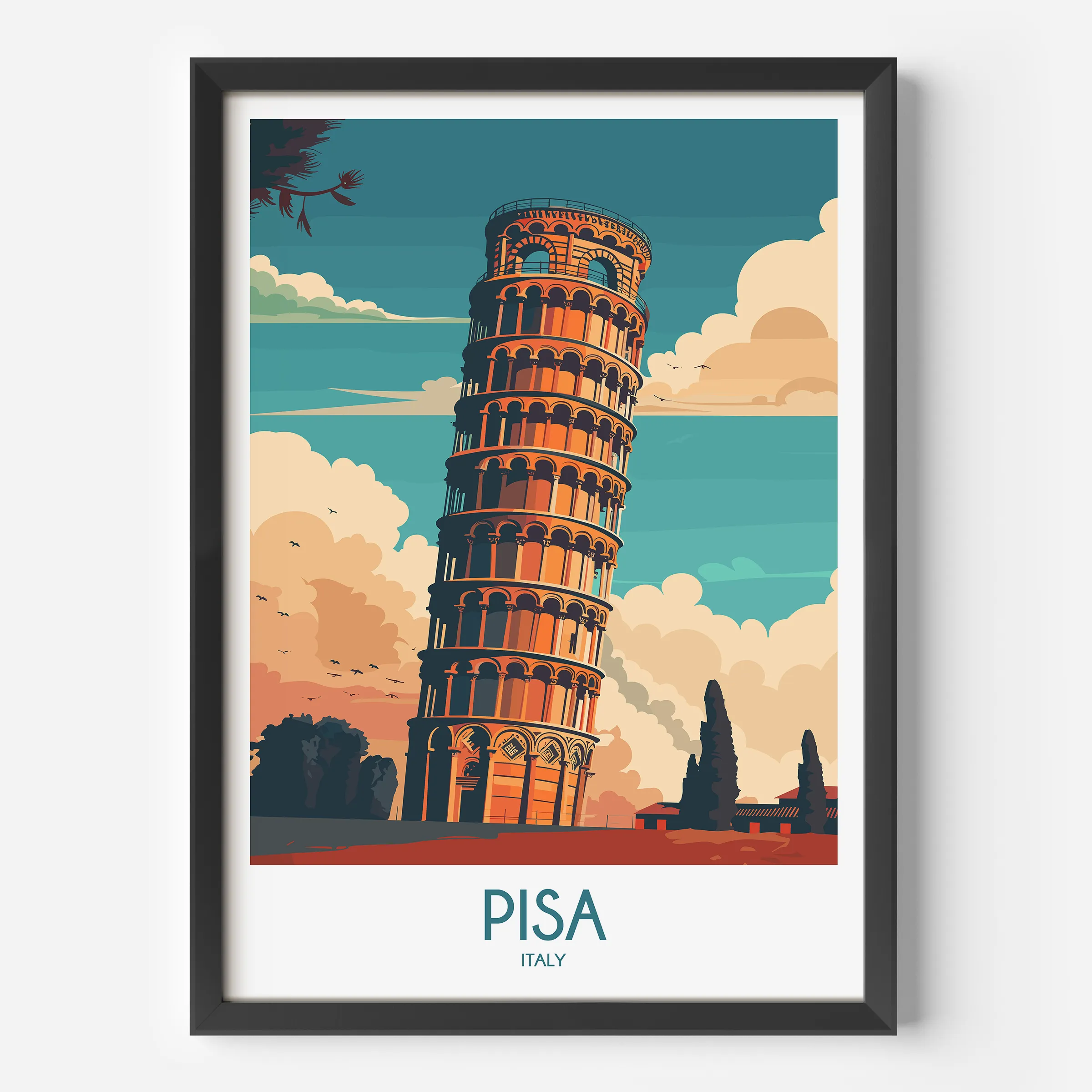 Pisa Retro Travel Illustration
