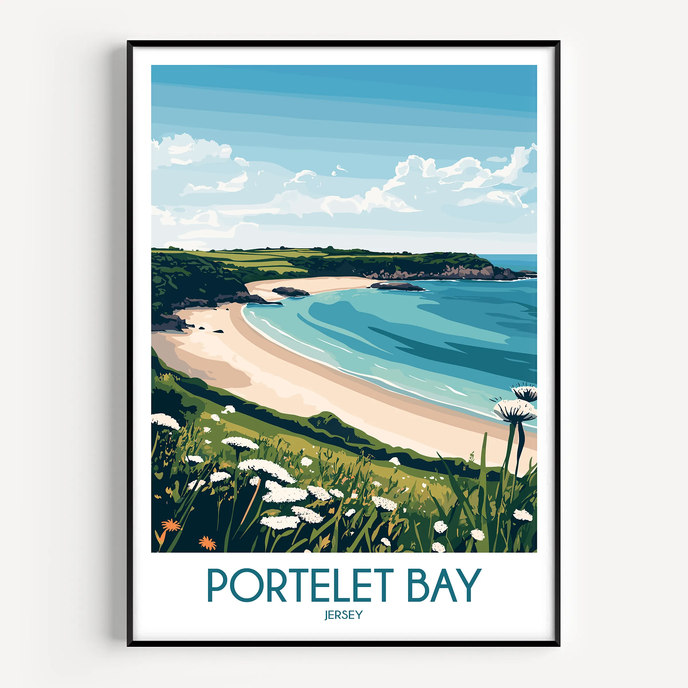 Portelet Bay Modern Travel Poster