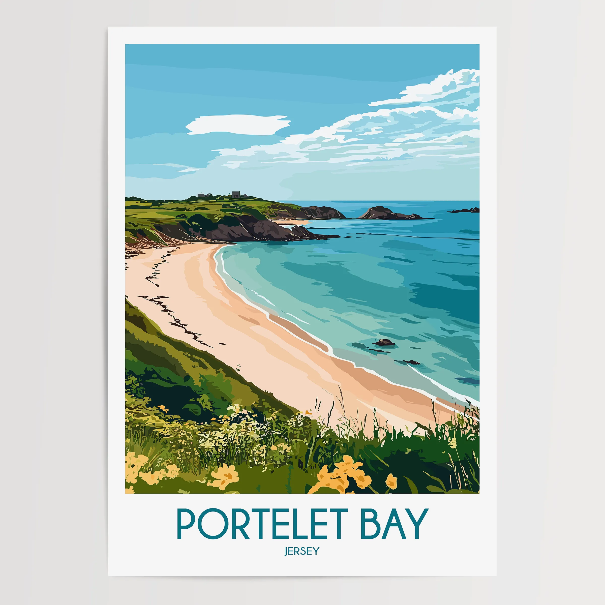 Portelet Bay Retro Travel Illustration