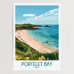 Portelet Bay Retro Travel Illustration