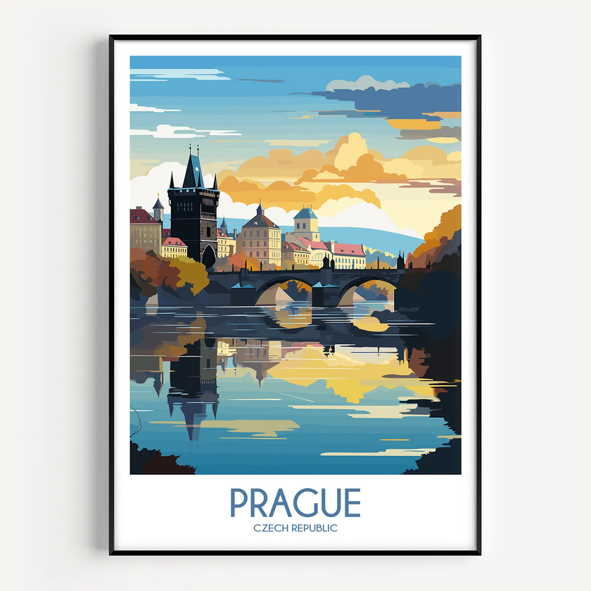 Prague Retro Travel Illustration