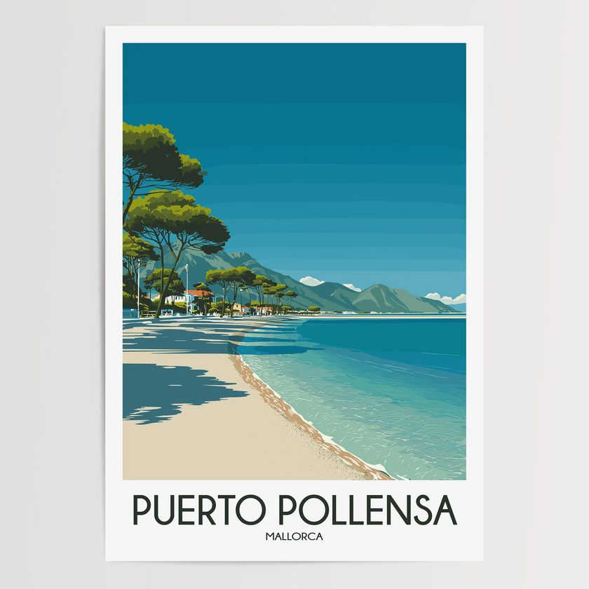 Puerto Pollensa Retro Travel Illustration